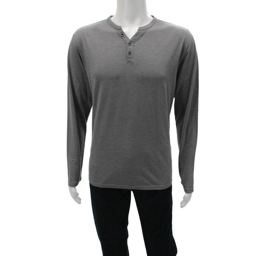Robert Barakett Mens Long Sleeve Striped Henley Shirt Gray Size XL